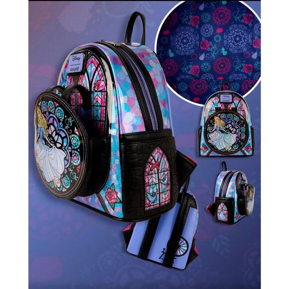 Loungefly Disney Princess Stained Glass Sleeping Beauty Aurora Mini Backpack NWT - Picture 2 of 6